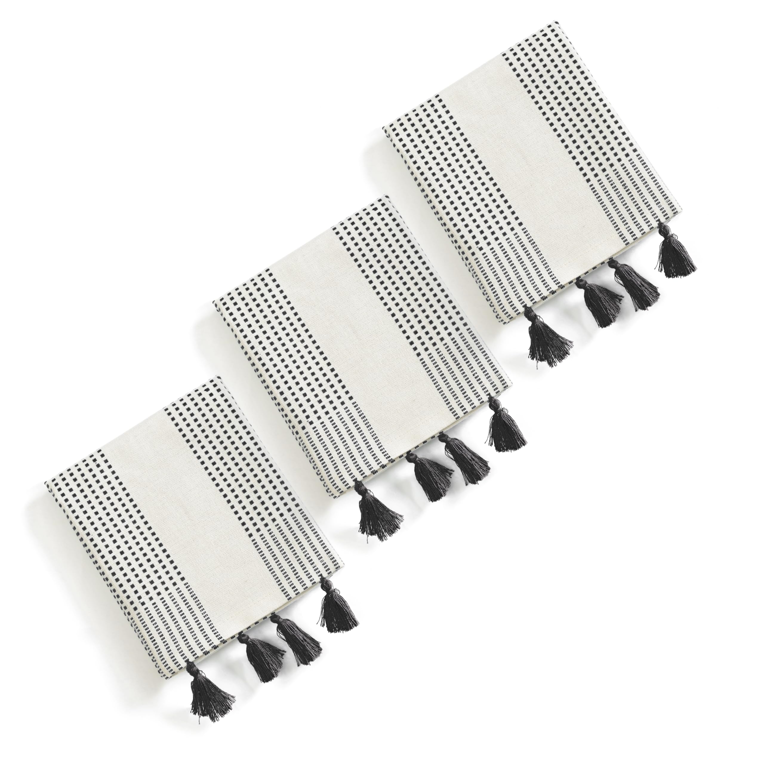 Toallas de cocina decorativas negras de 40 x 66 cm, paquete de 5, ultra absorbentes, suaves, 100 % algodón con borlas, secado rápido para limpiar, secar platos y uso diario