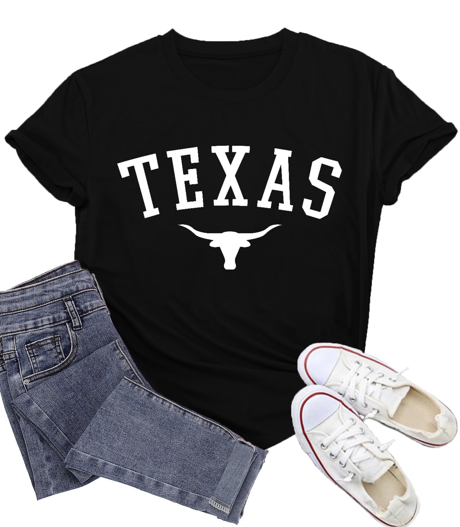 Texas Shirts for Women Texas State Longhorn T-Shirt Casual Texans Pride Cowgirl Tee Tops
