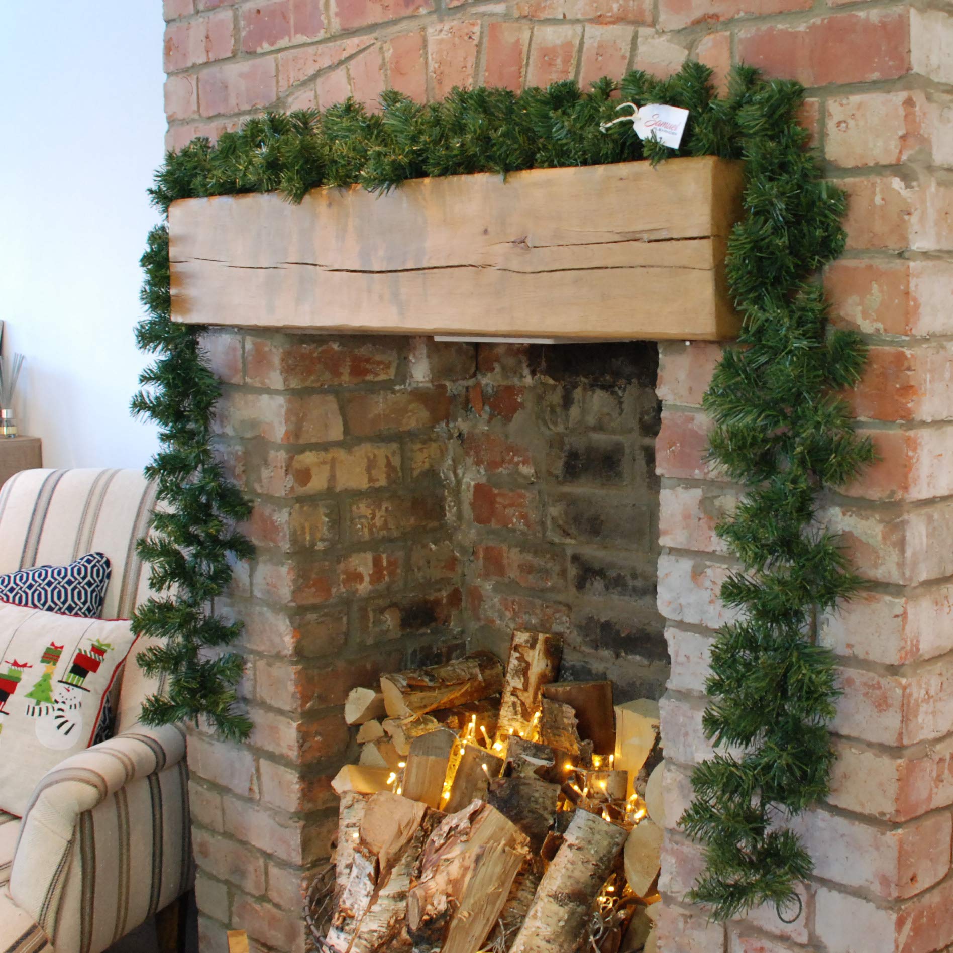 Samuel ALEXANDER 270cm (9ft) x 20cm Pine Christmas Garland Plain Green