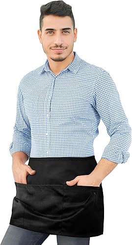 Under NY Sky Delantal de cintura 3 bolsillos, sarga duradera Medio delantal Server, camarero, camarera, tienda, restaurante, bistró delantal