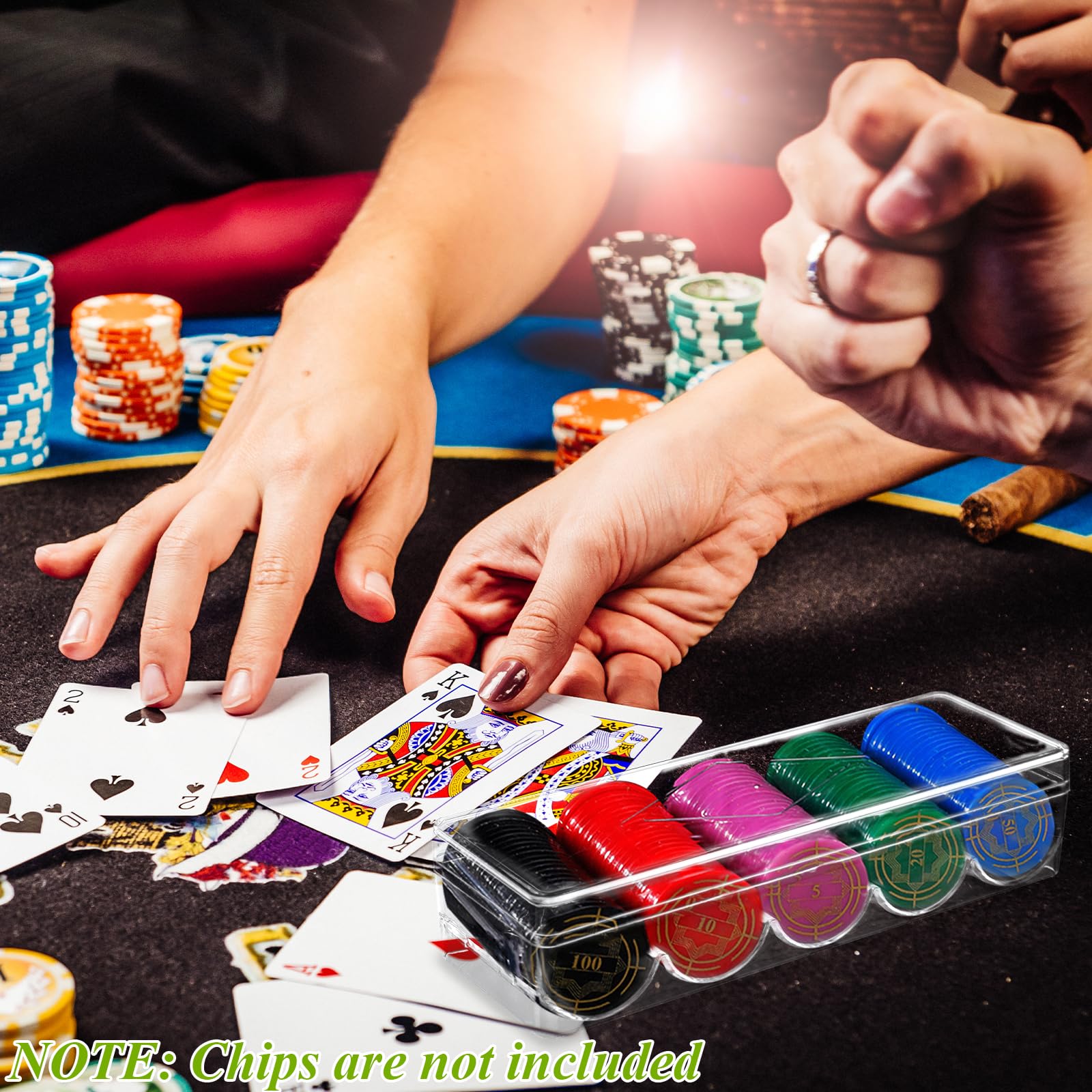SENENQU Lot de 10 étagères à jetons de poker en acrylique transparent avec couvercles, plateau de casino pour jetons de poker Texas Hold'em, Blackjack, 100 jetons chacun