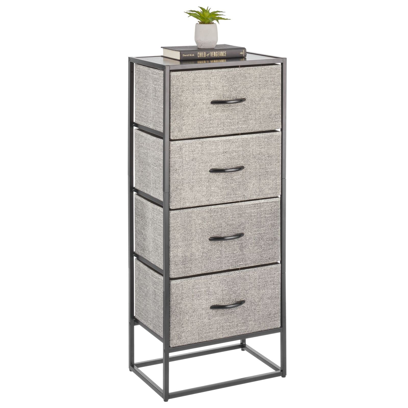 mDesign Storage Dresser Furniture Unit - Tall Standing Organizer Tower for Bedroom, Office, Living Room, and Closet - 4 Drawer Removable Fabric Bins - Black/Graphite