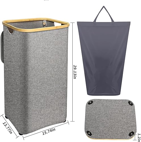 Miniatura 2 de Cesta de lavandería con ruedas y asa, cesta de lavandería de 100 litros con tapa y bolsa extraíble, cesta plegable para ropa sucia con ruedas, cesta