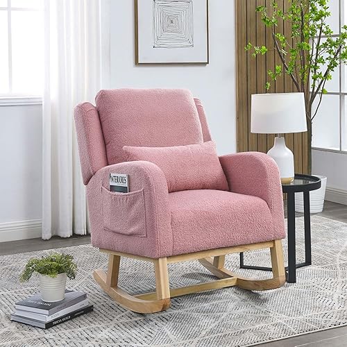 Miniatura 9 de Antetek Silla mecedora para guardería, silla basculante con respaldo alto tapizada con respaldo alto con bolsillos laterales, sofá individual