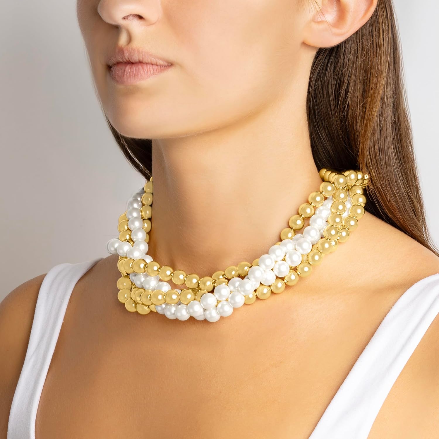 Martha Stewart Five Strand Pearl and Gold Ball Twisted Necklace In Gold For Women