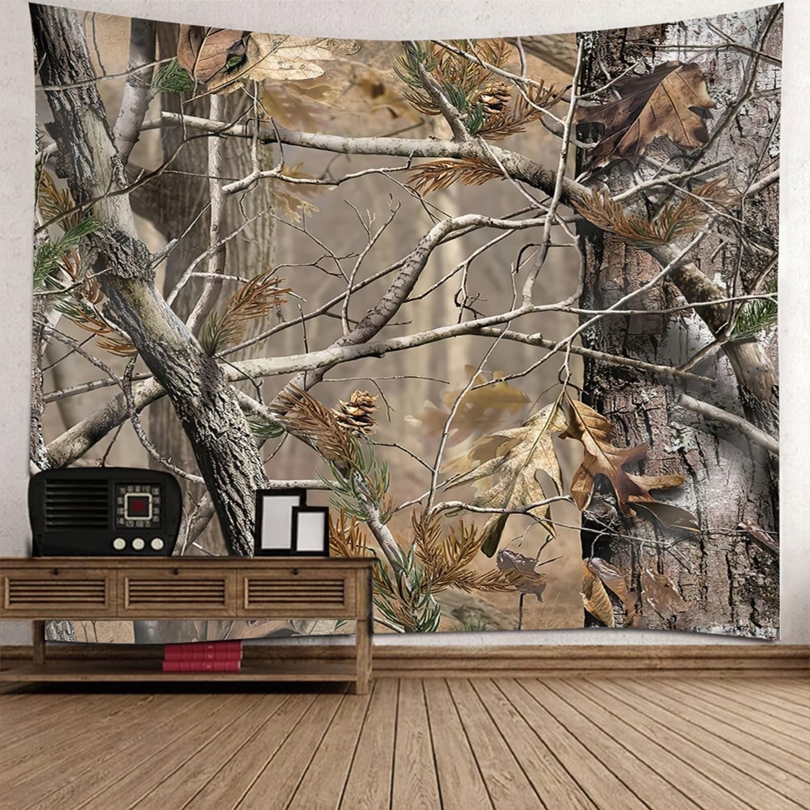 Dekoracje do pokoju w akademiku szary gobelin na gałązkę ścienną brązowy XXL mikrofibra szer. 137 cm x wys. 100 cm (350 x 256 cm)