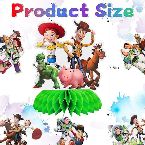 Miniatura 2 de 9 piezas de juguetes de dibujos animados, centro de mesa de panal para decoración de mesa, decoración de fiesta de cumpleaños de panal, suministros