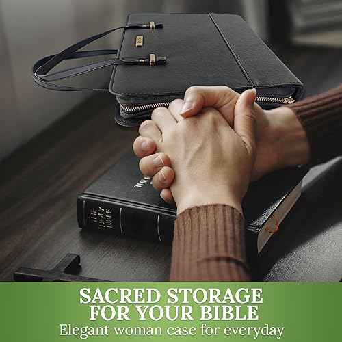 Miniatura 6 de DEHITE Fundas para la Biblia para mujer, tamaño grande, bolsa para la Biblia para libros de hasta 8 x 7.3 x 2.2 pulgadas, bolsillo con cremallera,