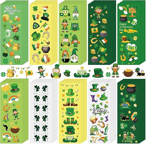 FEBSNOW Calcomanías del día de San Patricio para niños, más de 1400 calcomanías de trébol de la suerte para álbumes de recortes, manualidades,