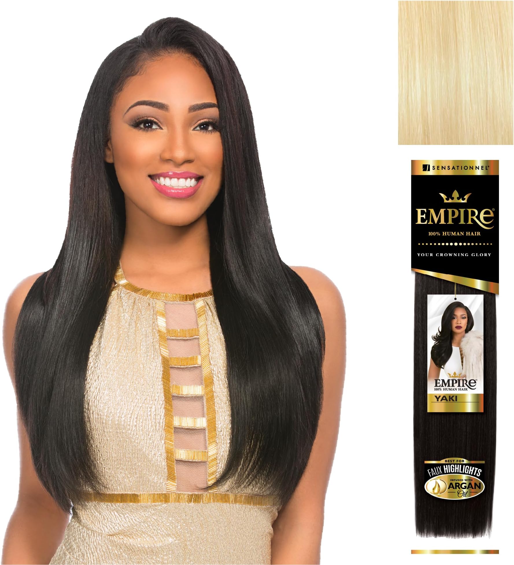 Sensationnel Empire yaki human hair - Tangle Free Weaving for Quick Weave and Sew in Styles for Faux Highlights and Fauxmiddlepart Leave Out - 1 Pack (12 inch, 613 BLONDE)