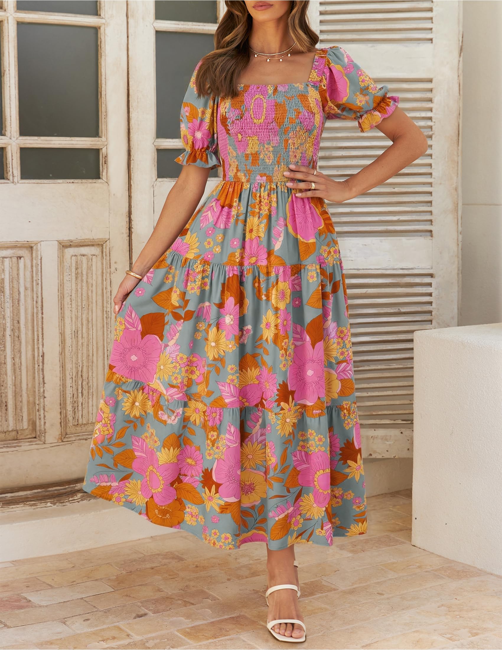ZESICA Ruffle Swing Maxi Dress Casual Mujer