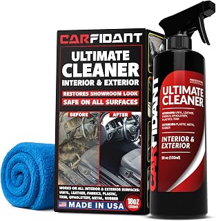 Carfidant Car Interior Cleaner - Deep Clean Upholstery and Leather Car Seats - Safe All-in-One Spray for Leather, Fabric, Plastic, Vinyl, Rubber - 18oz Car Cleaning Kit with Towel