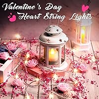 Vista 5 de Guirnalda de 40 luces LED con forma de corazón para el día de San Valentín con corazones y cuentas, funciona con pilas, romántica decoración del día