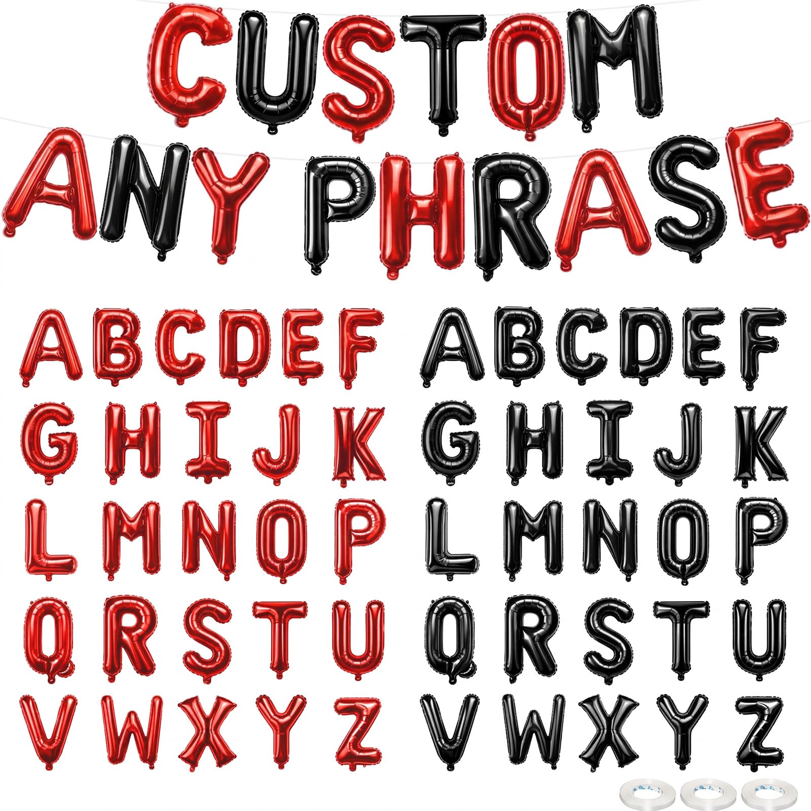 52 Pcs Letter Balloons Black Red Balloon Banner 16 Inch 2 Sets A- Z Alphabet Letters Mylar Foil Balloons Custom Phrase for Birthday Graduations Anniversary Celebration Wedding Party Decorations