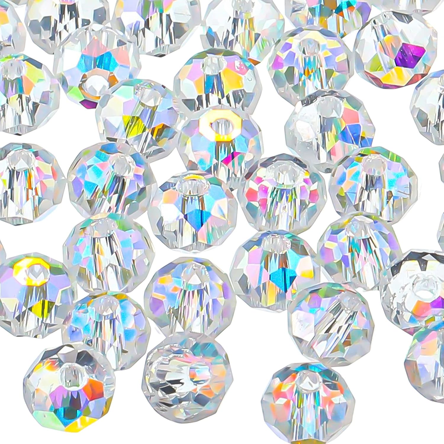 Highergo 500 Pieces DIY Glass Crystal Rondelle AB Glass Beads Faceted Rondelle Beads for Bracelets Necklace Pendants Jewelry Making DIY Craft Project Supplies (8 mm)