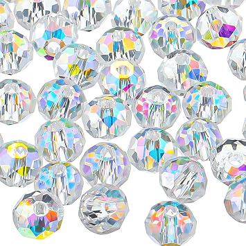 Highergo 500 Pieces DIY Glass Crystal Rondelle AB Glass Beads Faceted Rondelle Beads for Bracelets Necklace Pendants Jewelry Making DIY Craft Project Supplies 8 mm