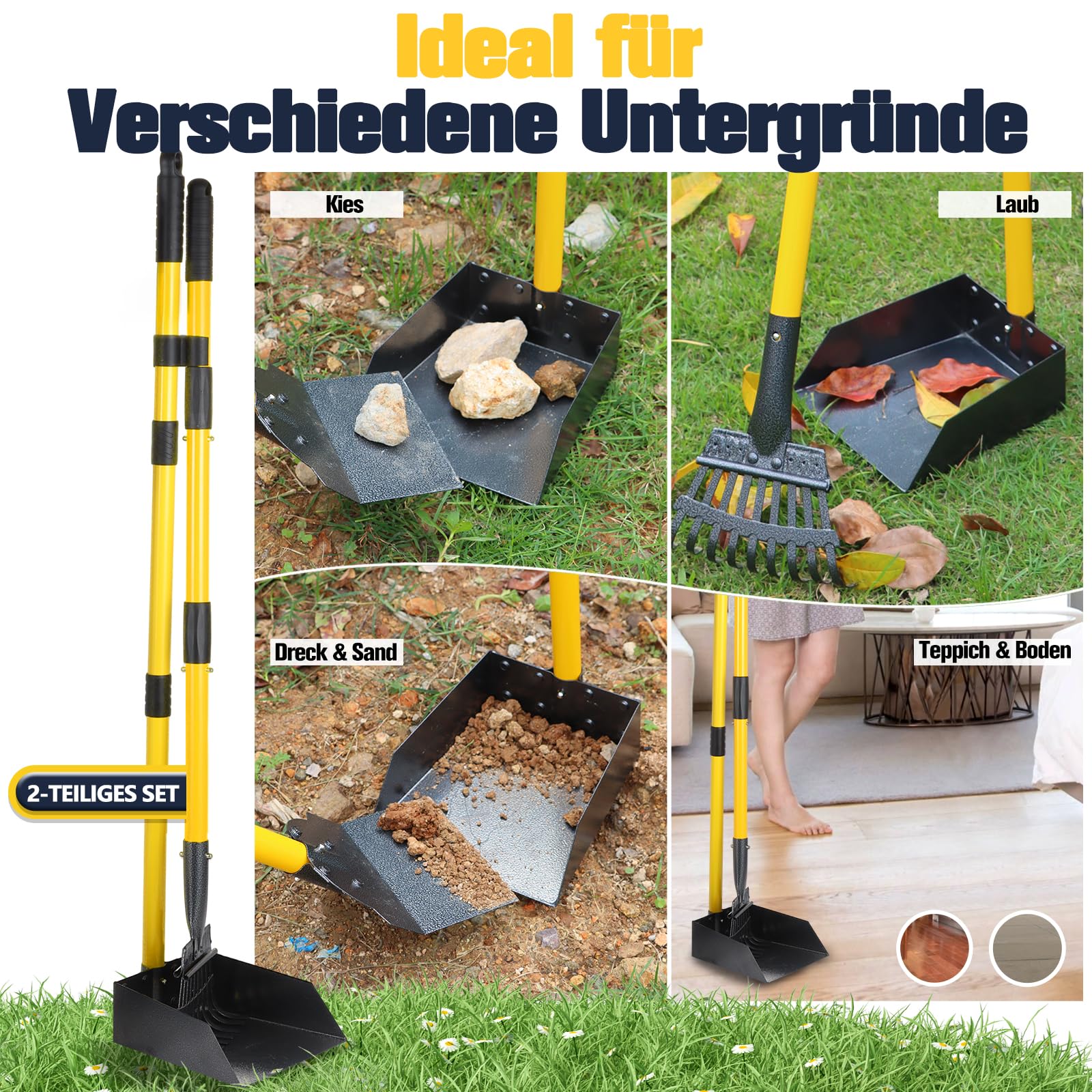 Hundekotschaufel Kehrschaufel & Rechen Mit Abfallsäcken, Hundekotsammler Langer Griff, Hundekot Scooper Für Garten & Laub