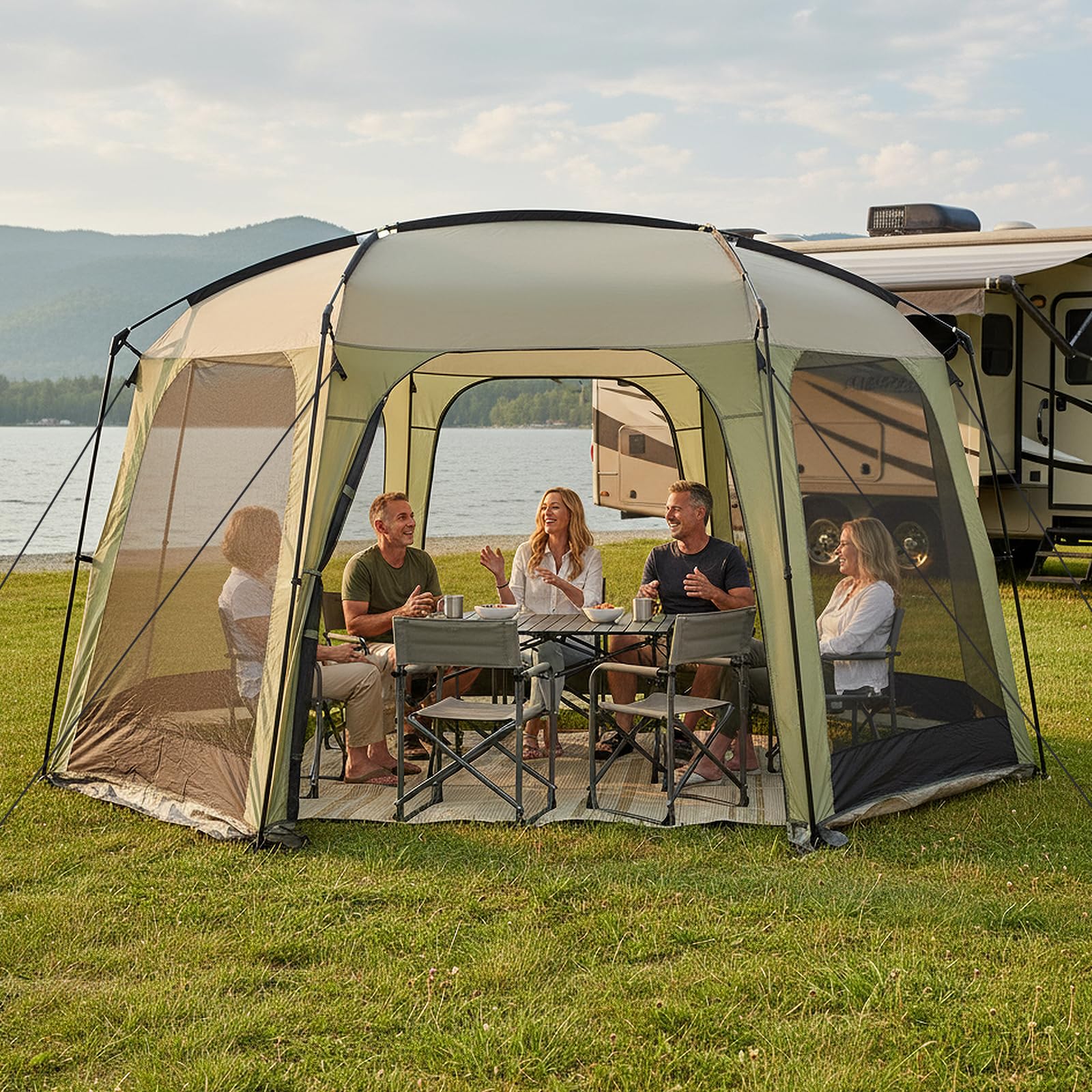 RELAX4LIFE Tente Moustiquaire pour 8 à 10 Personnes, Maille Anti-Insect | 3,8x3,5M Tonnelle de Jardin Extérieur, Porte Zippée, Sac de Transport, Abri Solaire Familial pour Activité Plein Air