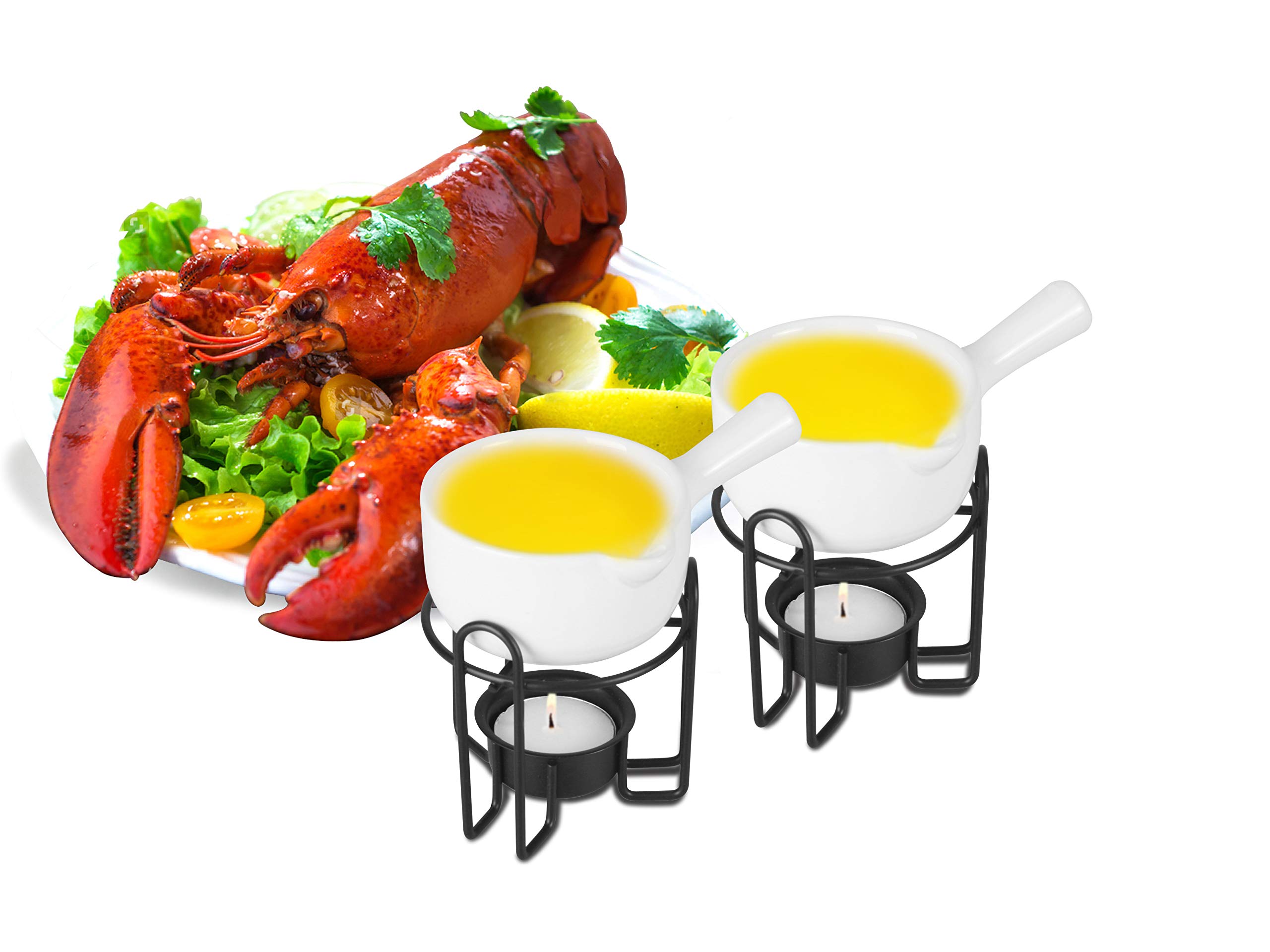 ArtestiaCeramic Butter Warmer Set for Seafood (2, White, Bowl with Handle)