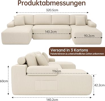 Duraspace 320 cm Modular U-shaped Sofa Cloud Sectional Sofas