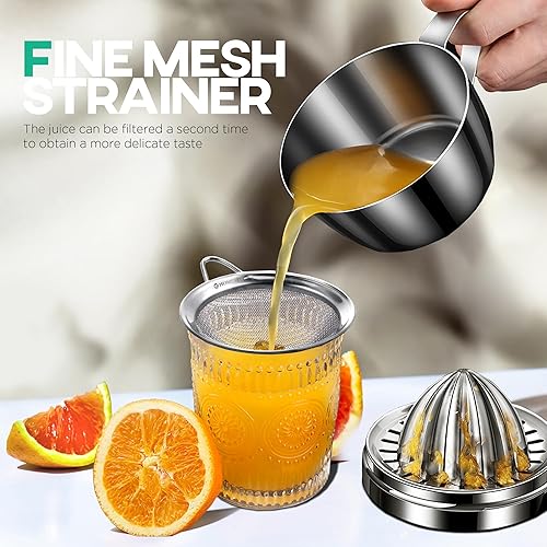 Miniatura 5 de Homestia Exprimidor manual de cítricos limón naranja pomelo exprimidor manual 304 de acero inoxidable robusto exprimidor de mano con colador y