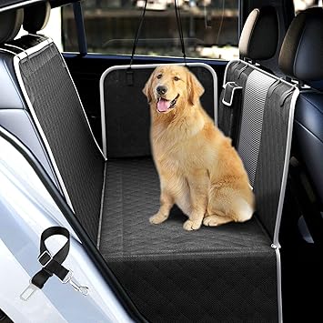 UPODA Dog Seat Covers with Mesh Visual Window, Waterproof Nonslip Pet Seat Cover Hammock with Dog Seat Belts & Storage Pockets for Cars