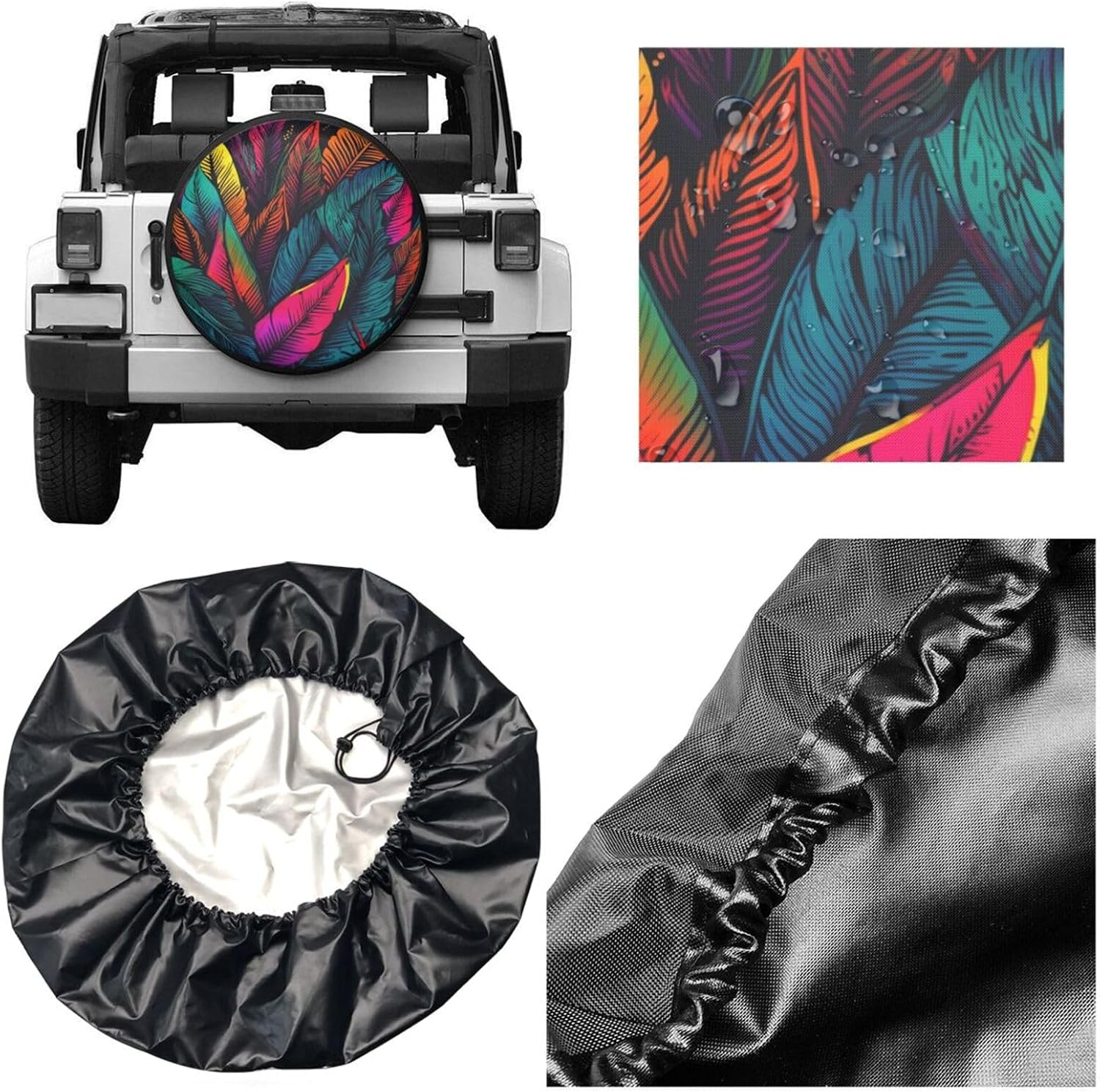 Spare Tire Cover 17 Inch, Waterproof Dust-Proof Universal Wheel Protectors Colorful Tropical Leaves Pattern Camper Tire Cover Fit for Rv Trailer Truck SUV Travel Trailer Accessories image 4