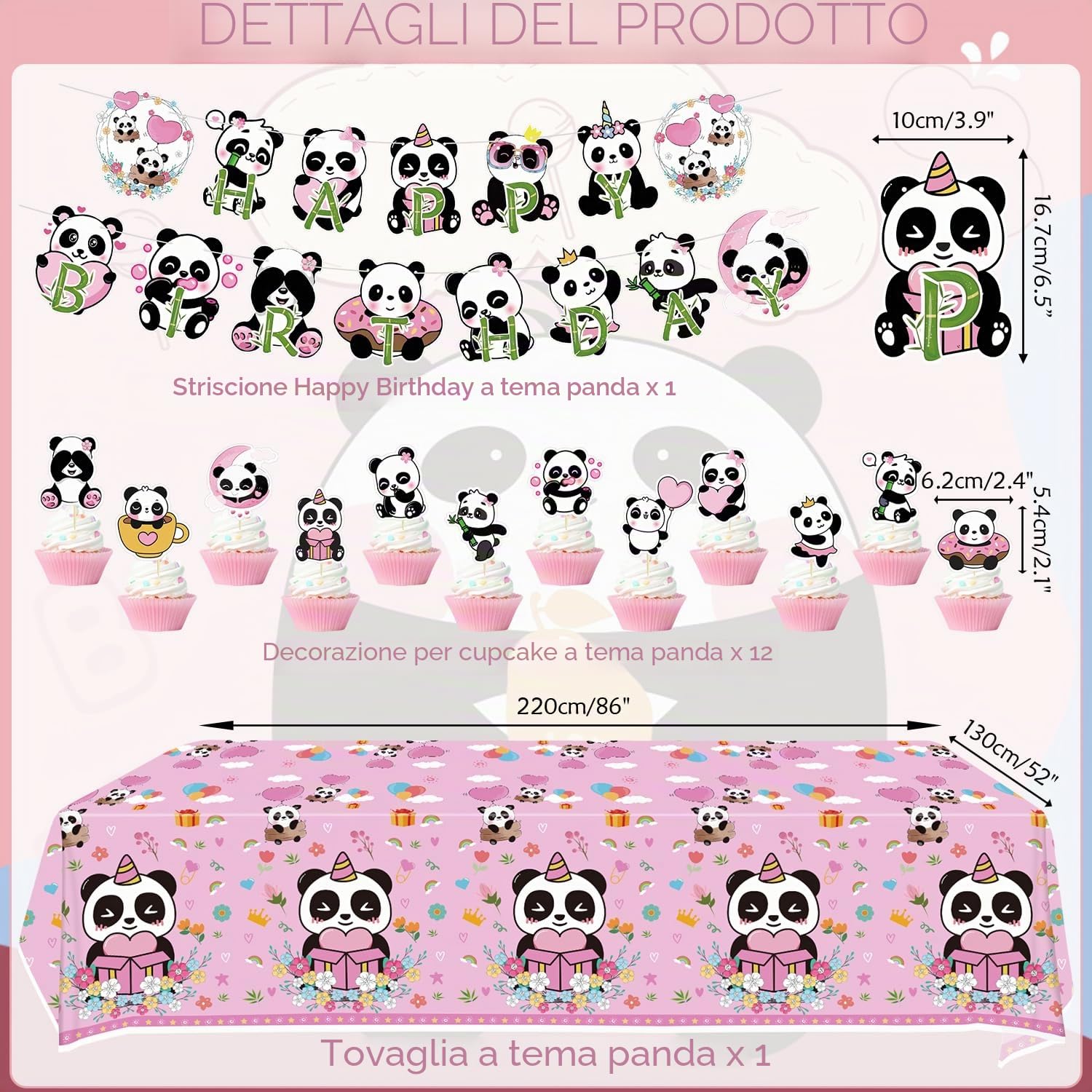 Panda decorazioni di compleanno – striscioni, piatti, tazze, tovaglie, palloncini per feste di ragazze (B)