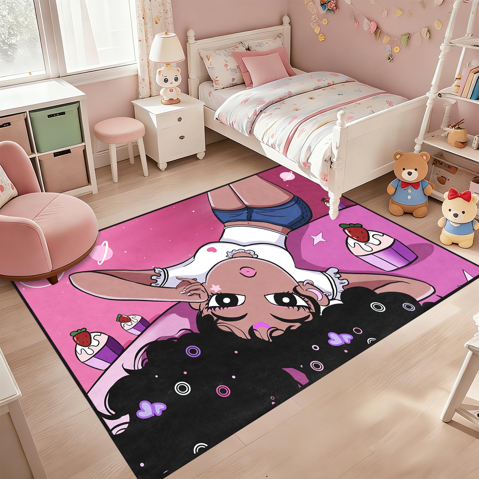 Girls Rugs for Bedroom Cute African Black Girls Floor Rugs for Living Room Decor Soft Carpets Yoga Mats for Women Pink 2.7 x 3 Feet