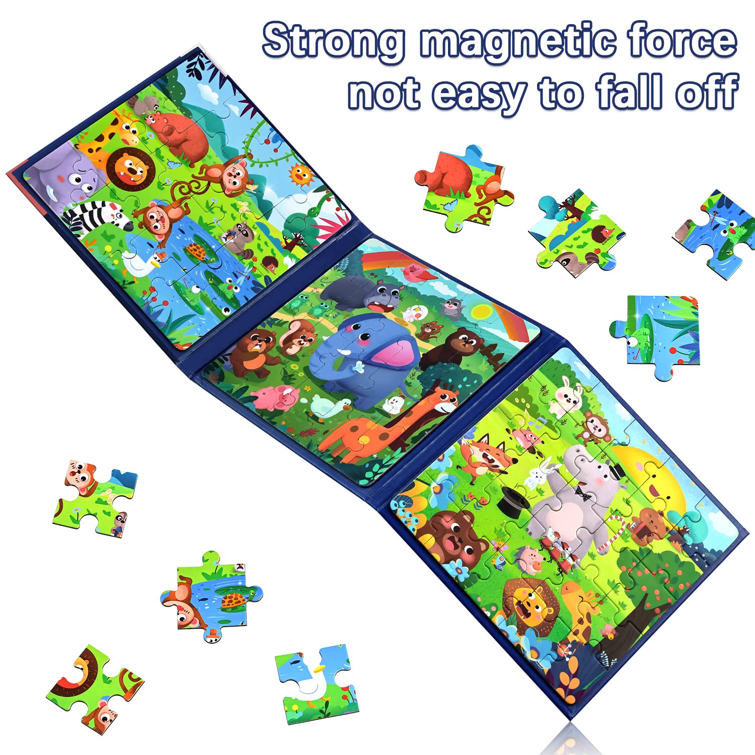 BBLIKE Puzzle Magnetici per Bambini dai 3 Anni in su, Puzzle 3-in-1, Puzzle con Animali in Legno Libro per Bambini, Giochi da Viaggio Giocattoli per Bambini di 3 4 5 Anni(mondo animale)