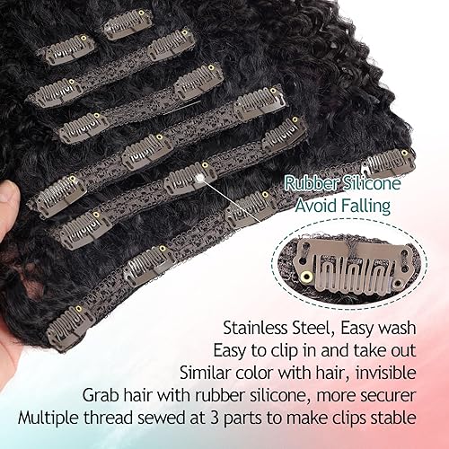 Miniatura 4 de Extensiones de cabello sintético con clip, de color marrón medio, extensiones de cabello rizado Jerry para mujeres negras, extensiones de cabello