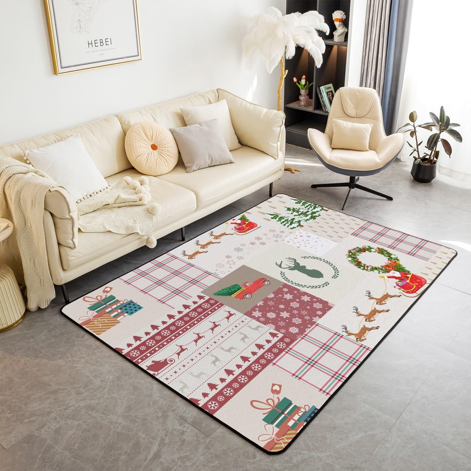 Tapis pour enfants de Noël 90x150 cm anti-glisse et facile à laver