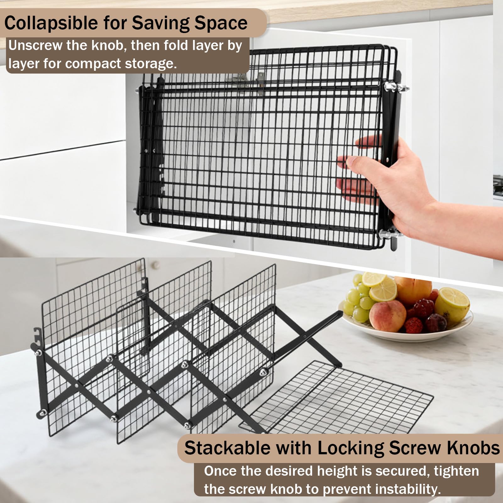 Grille de Refroidissement Pâtisserie 4 Niveaux Pliable, Hauteur Réglable, Four et Lave-Vaisselle Safe