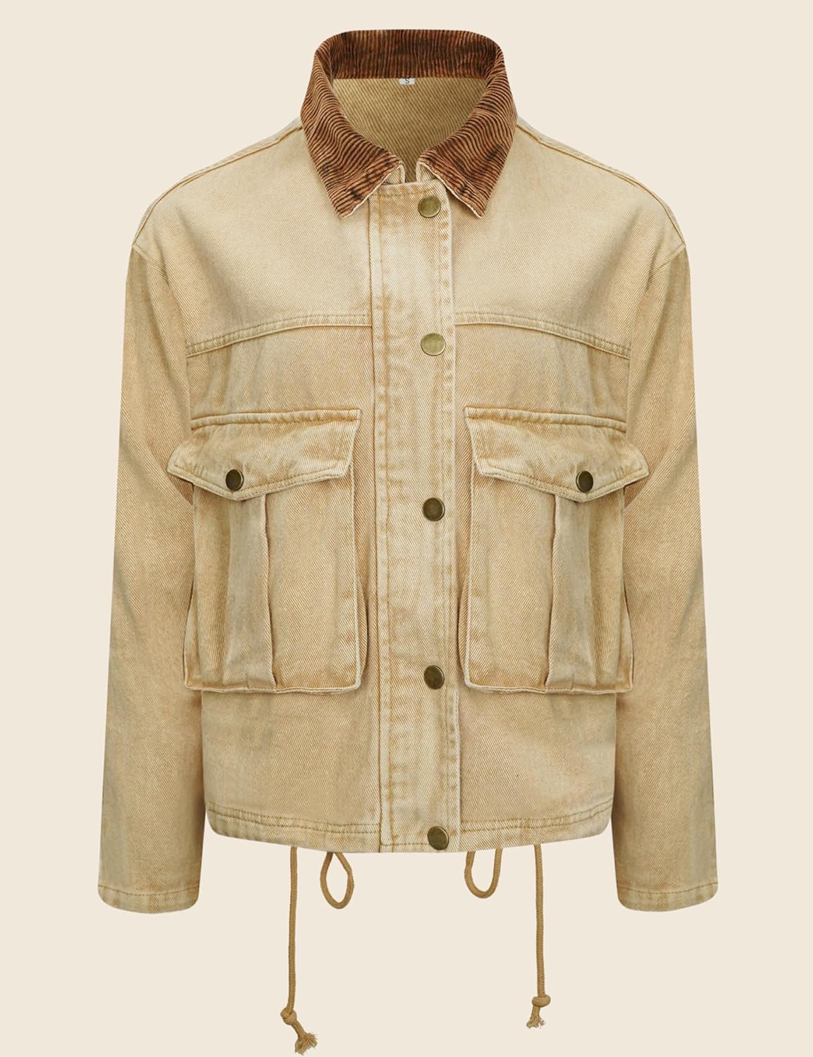 Esmeling Women Contrast Button Down Jacket Lapel Collar Long Sleeve Outwear Cropped Coat with Pocket - Image 3