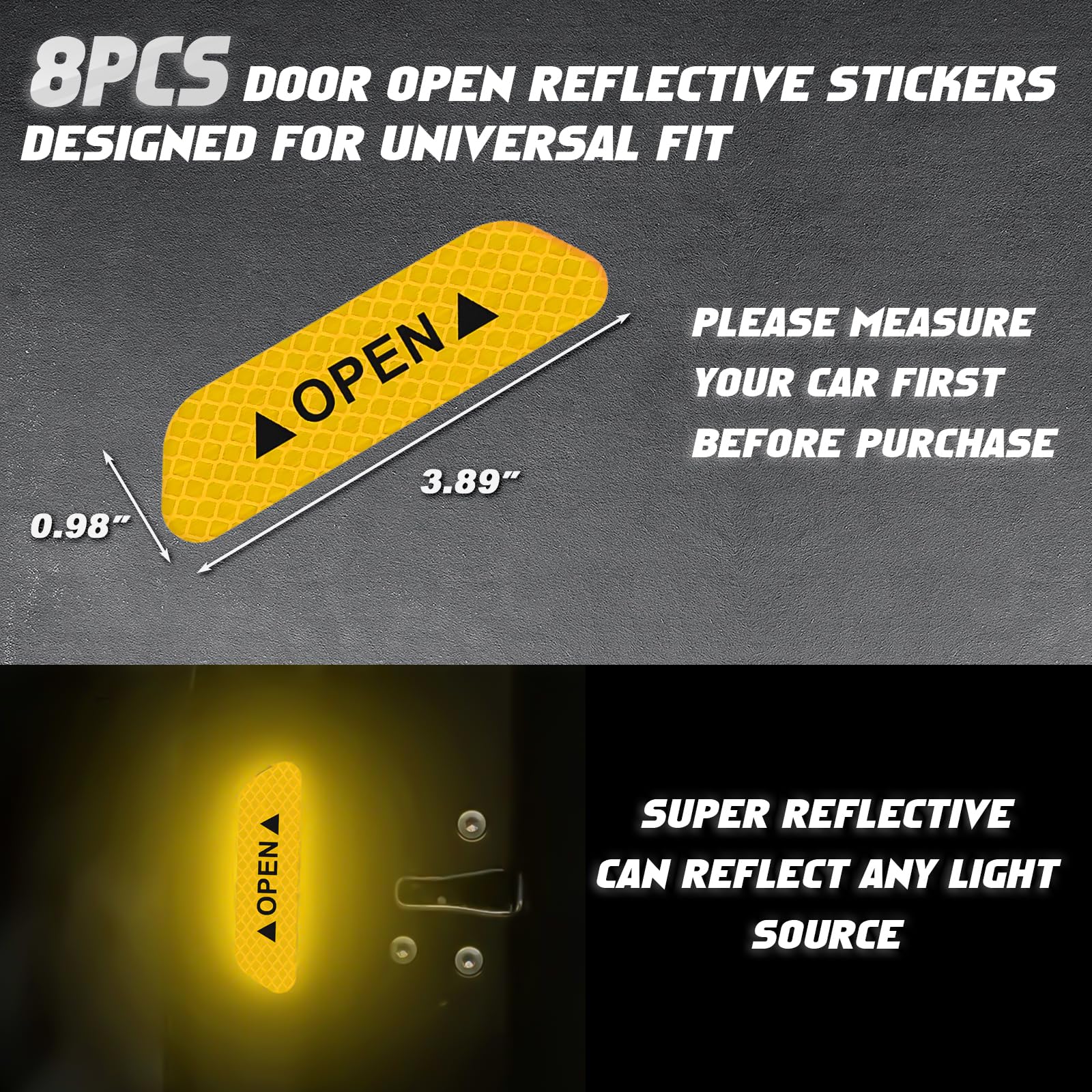 x xotic tech 8PCS Car Door Open Reflective Stickers, Night Visibility Auto Safety Warning Prompt Decals Anti-Collision Protective Strip, Car Accessories Universal for Truck, SUV, Van (Yellow)