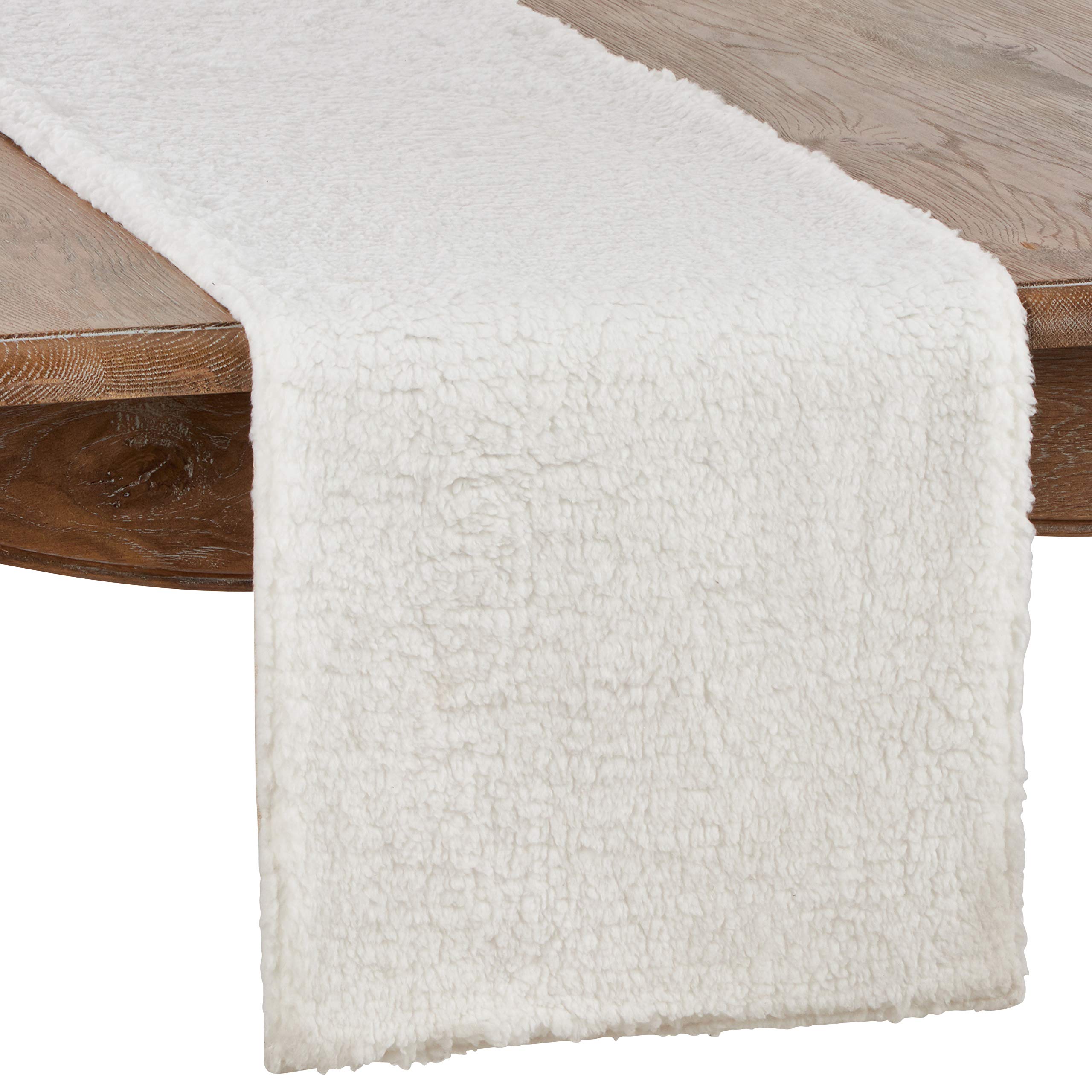 SARO LIFESTYLE Runner Da Tavolo Sherpa Design – Effetto Morbido, 100% Poliestere, Bianco, Cm 40x182