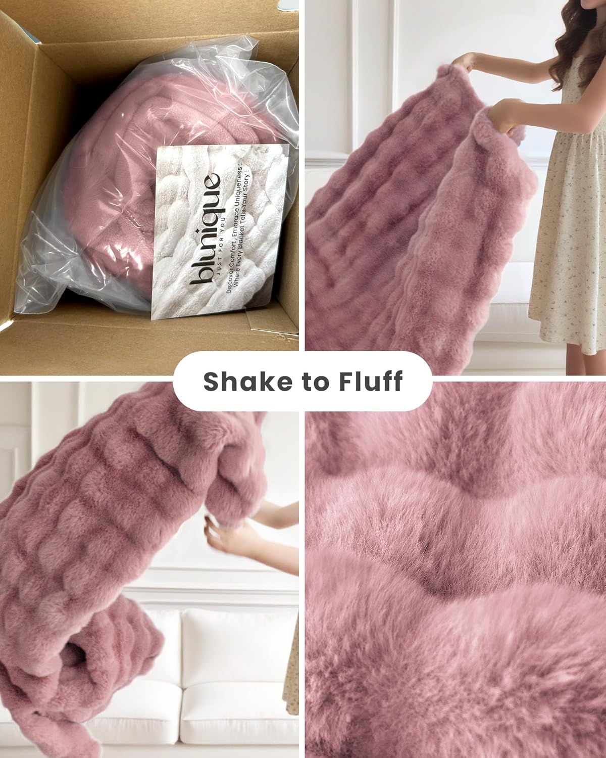 Ultra Soft Cozy Faux Fur Throw Blanket, Fuzzy Plush Thick Bubble Blanket, Oversize Luxury Fluffy Blanket for Couch, Sofa, Bedroom, and Living Room,50x60 Inches,Pink - Image 7