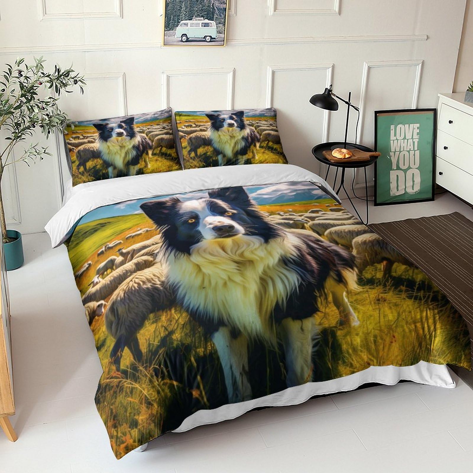 Set Copripiumino Border Collie Con Federe - Microfibra Traspirante, Singolo 135x200cm