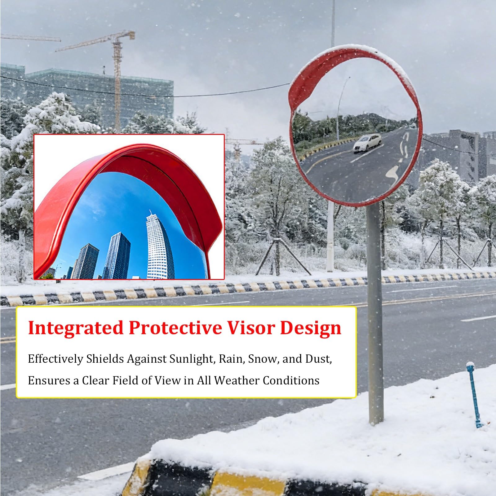 Miroir de sécurité convexe grand angle réglable, rétroviseur de sécurité routière extérieure avec lentille en polycarbonate et dos en ABS, miroir d'angle mort pour la surveillance(45cm)