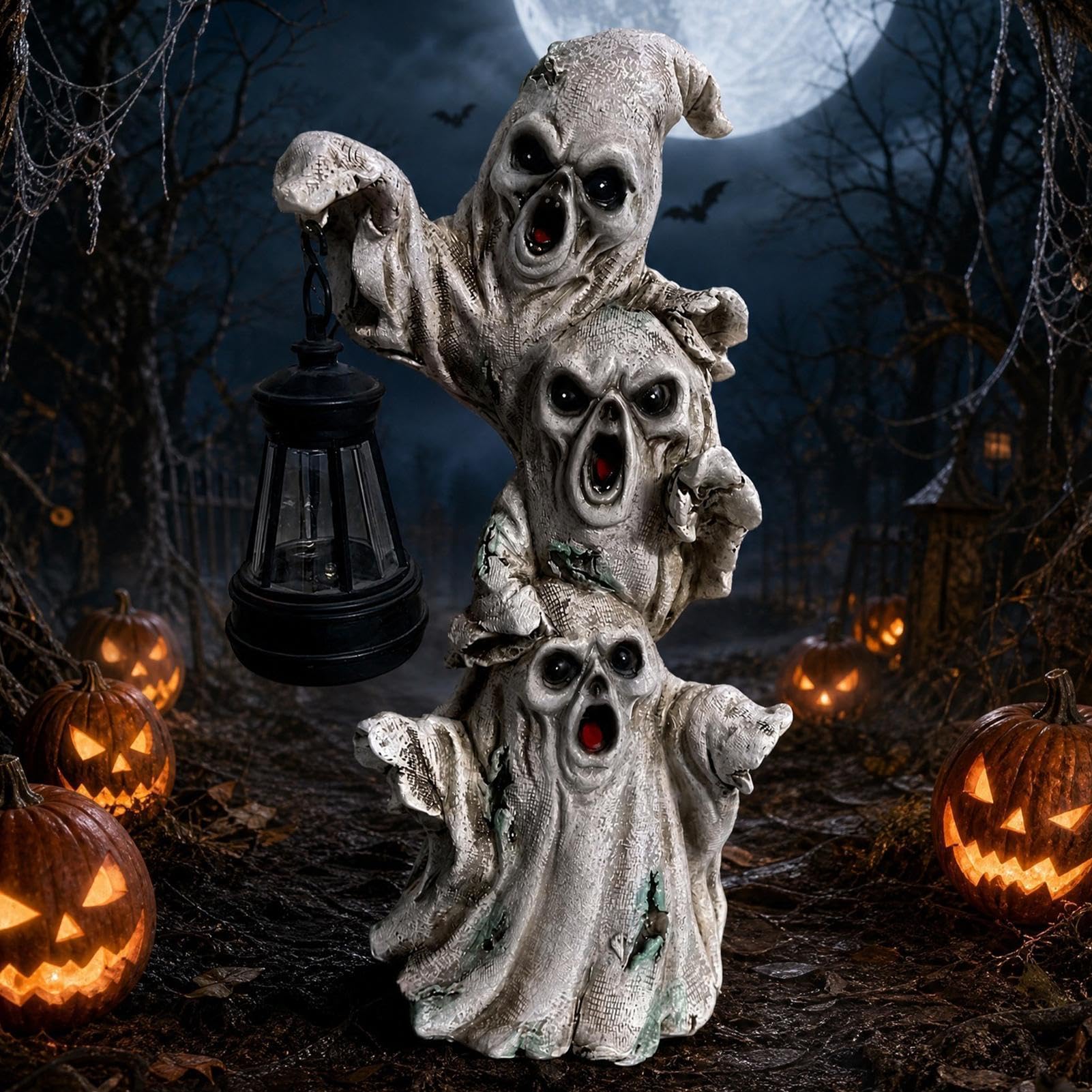 Lampe solaire fantôme en résine effrayante pour Halloween