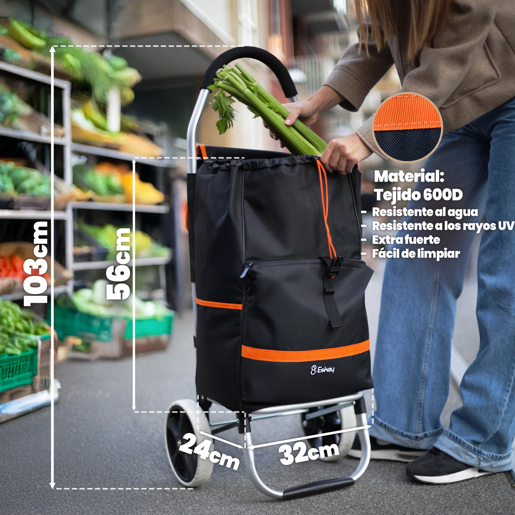 Eskey Carrito de la Compra con Compartimento Isotérmico, Plegable