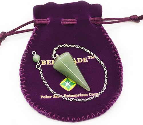 Miniatura 7 de Péndulo de radiestesia hecho de cristal de aventurina verde natural para adivinación chakra reiki. puntiagudo con cadena y bolsa de joyería
