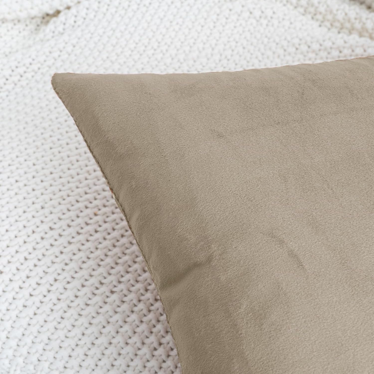 HWY 50 Taupe Throw Pillow Covers Velvet 16x16 Inch Pack of 2 image 3