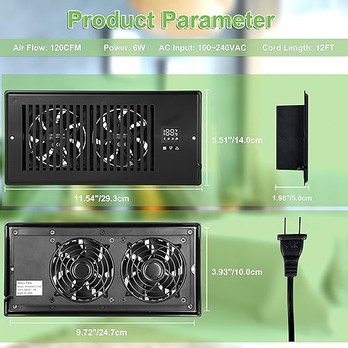 Miniatura 9 de Simple Deluxe Ventilador elevador de registro de 10 pulgadas con termostato, ventiladores de ventilación de alta velocidad con interruptor de