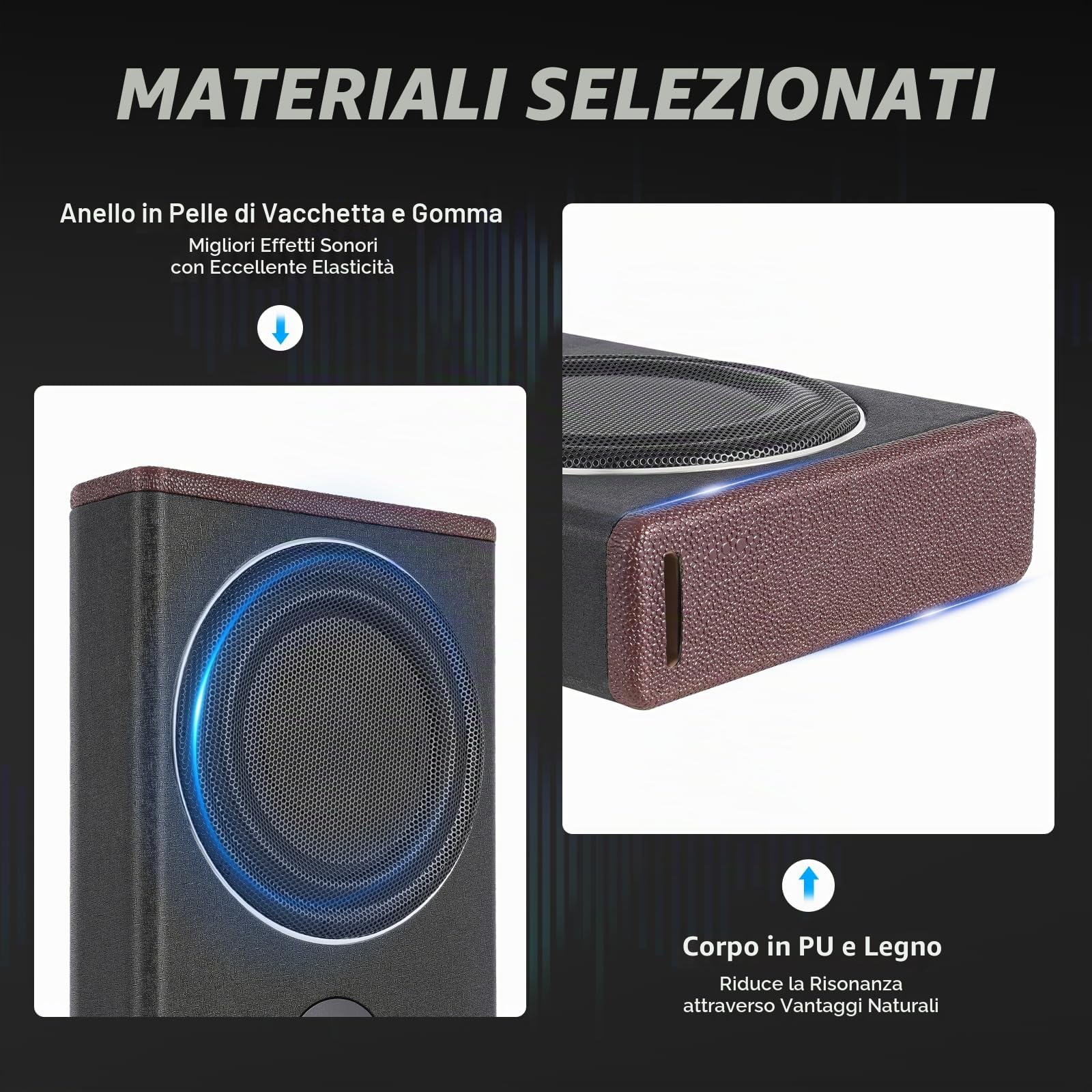 Subwoofer Attivo, 600 W Subwoofer Auto Rinforzo dei Bassi 0 a+12 dB, 8 Pollici Autoamplificato Auto Distorsione Armonica Totale <0.4%