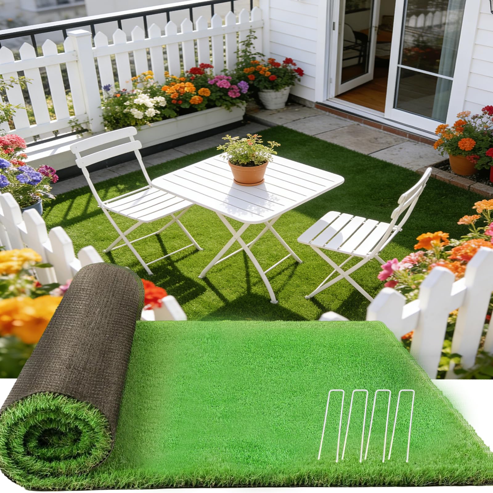 Tappeto in erba artificiale 2,5 x 2,5 m, tappeto erboso sintetico realistico per interni ed esterni, altezza del pelo 2,5 cm, tappetino in finta erba sintetica con retro in gomma, per giardino