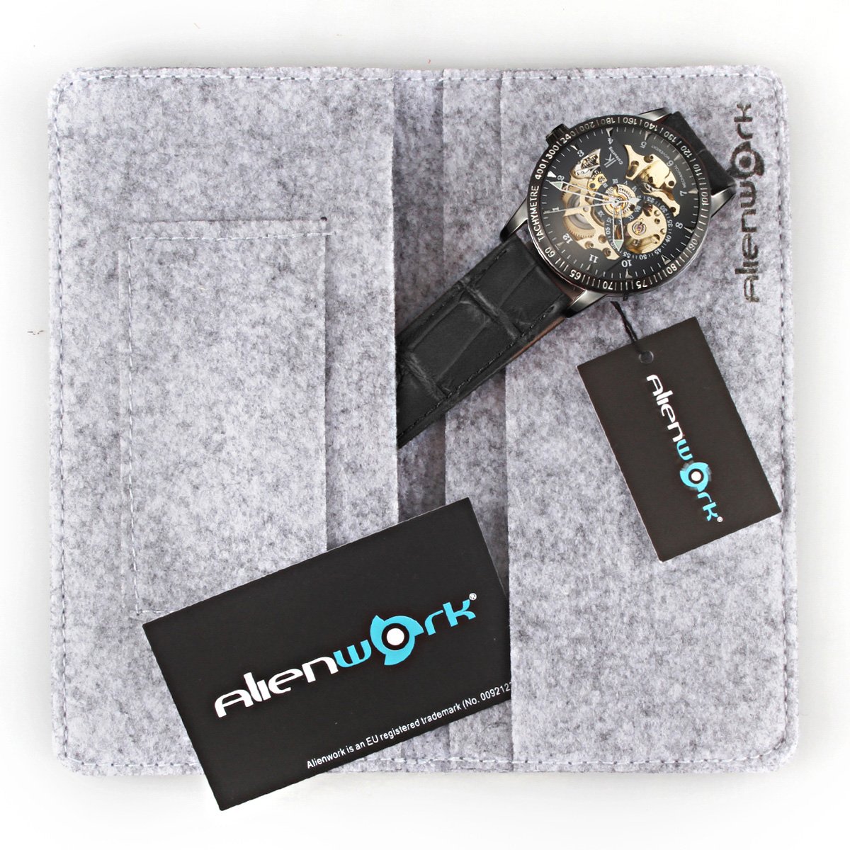Alienwork IK Orologio Automatico Uomo Donna Scheletro Fondo in Vetro