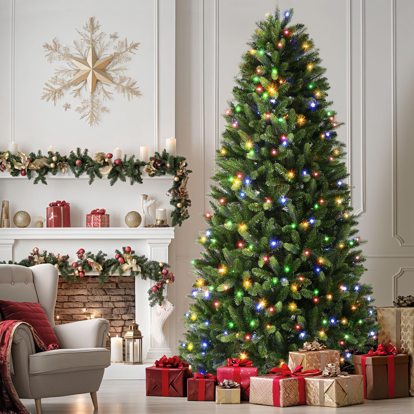 Albero Di Natale Artificiale Peviasot 180 Cm Con Luci LED Integrate, 860 Punte, Illuminazione A 8 Modalità, Montaggio Automatico, Verde