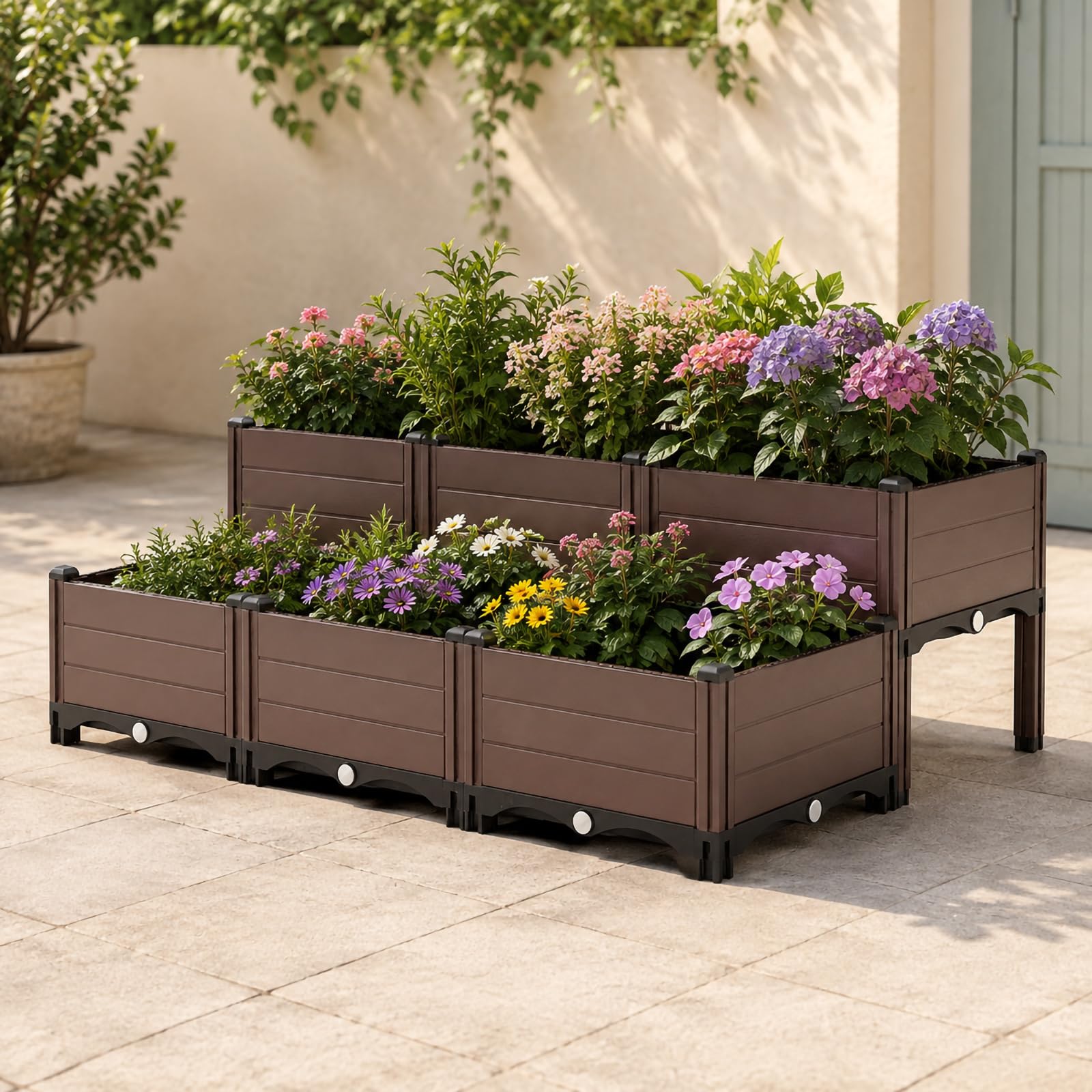 Huerto Urbano para Balcón Y Terraza, Mesa De Cultivo En PP De 3 Niveles con Drenaje, Jardinera para Verduras, Hierbas, Flores Y Plantas Pequeñas Al Exterior,90 * 60 * 33cm/35 * 23 * 12in