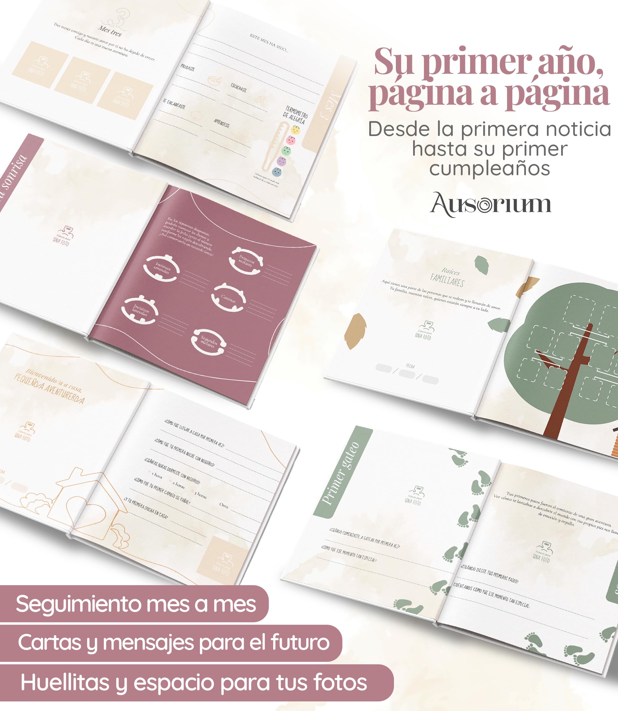 Album Bebe Mi Primer Año Niño o Niña Con Pegatinas Espacio Para Ecografia Libro De Recuerdos y Fotos Regalo Recien Nacido 0–12 Meses Con Sobres 82 Paginas Baby Shower Padres Primerizos Primeras Veces - 4